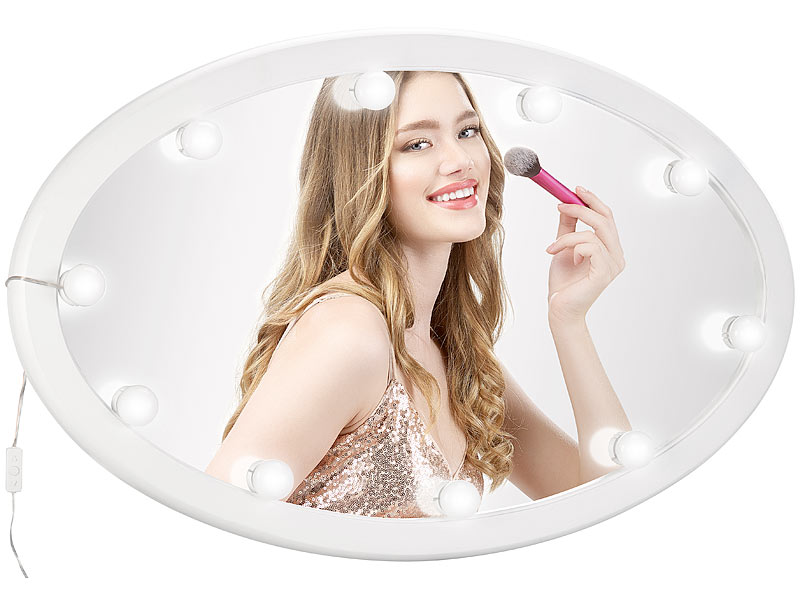 ; Akku-Kosmetikspiegel mit Lautsprechern & LED-Lichtern Akku-Kosmetikspiegel mit Lautsprechern & LED-Lichtern 