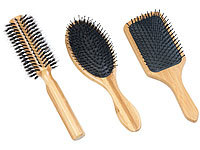 Sichler Beauty 3er-Set Haarbürsten aus Bambusholz, Rund-, Paddel und Pflegebürste