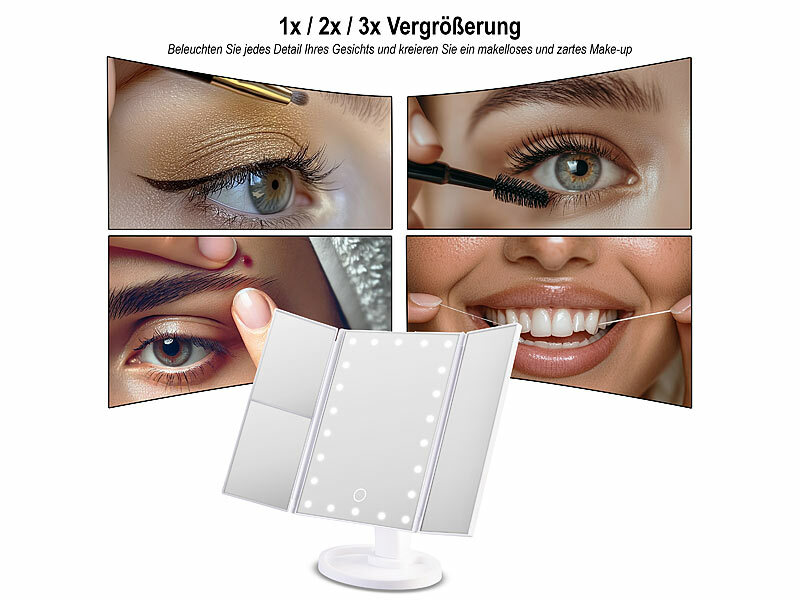 ; Akku-Kosmetikspiegel mit Lautsprechern & LED-Lichtern Akku-Kosmetikspiegel mit Lautsprechern & LED-Lichtern Akku-Kosmetikspiegel mit Lautsprechern & LED-Lichtern 