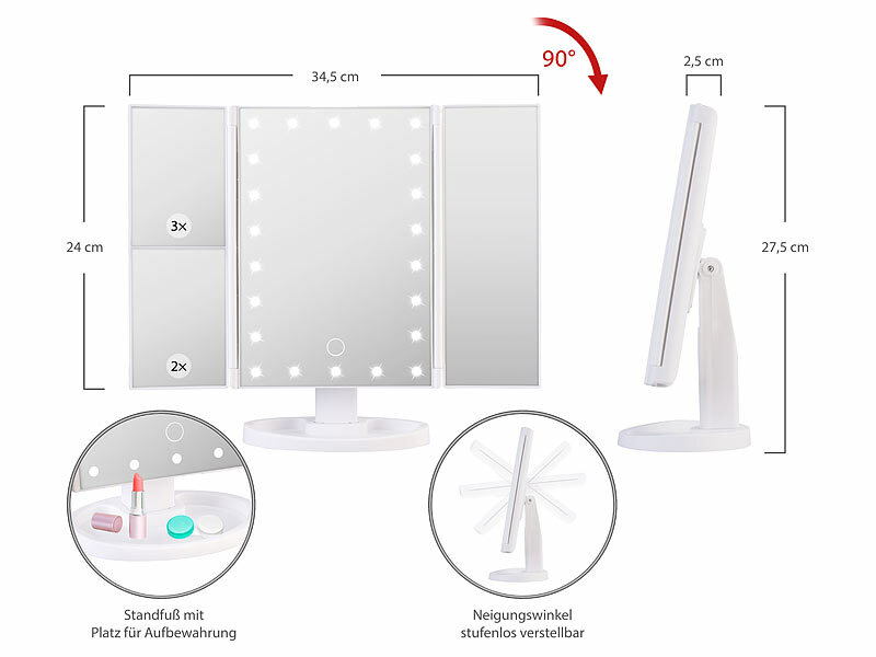 ; Akku-Kosmetikspiegel mit Lautsprechern & LED-Lichtern Akku-Kosmetikspiegel mit Lautsprechern & LED-Lichtern Akku-Kosmetikspiegel mit Lautsprechern & LED-Lichtern 